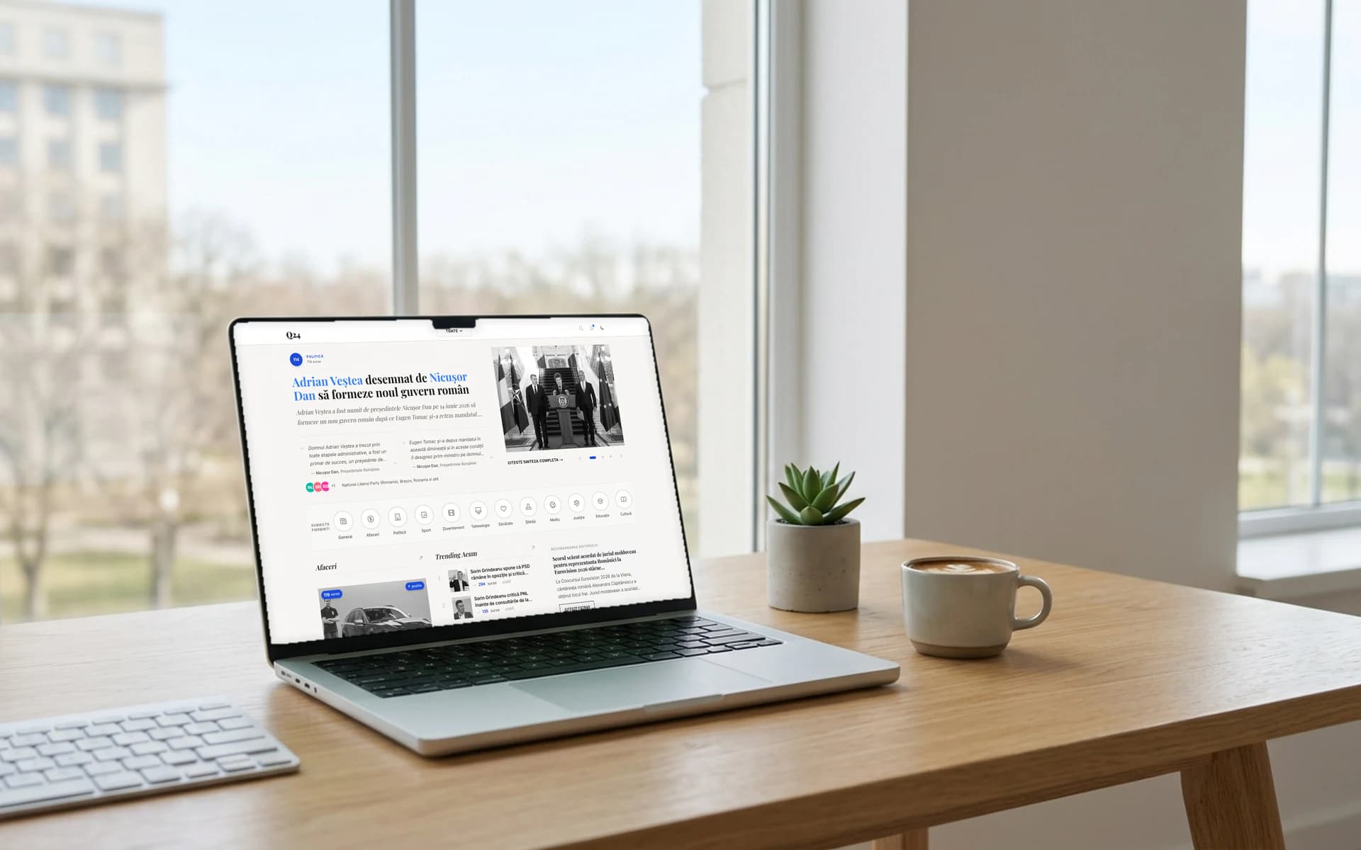 Q24 pe laptop, pagina principală